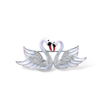 Sterling Silver Brooch for Women with Swan Couple