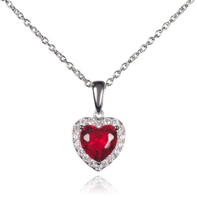 Sterling Silver Red Heart Necklace for Women