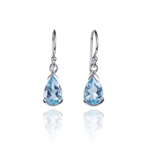 925 Sterling Silver Drop Earrings with Blue Topaz Gemstones