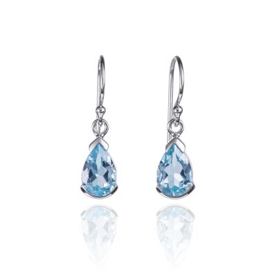 Boucles d'oreilles pendantes en argent sterling 925 avec pierres précieuses de topaze bleue