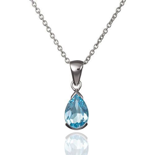 925 Sterling Silver Pear Shaped Blue Topaz Pendant Necklace