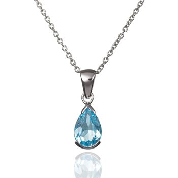 Collier pendentif topaze bleue en forme de poire en argent sterling 925 1