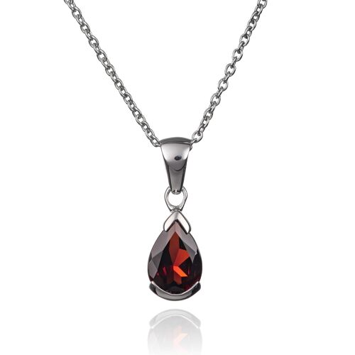 925 Sterling Silver Pear Shaped Garnet Pendant Necklace