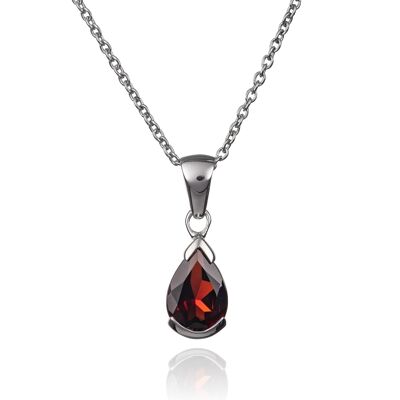 Collier pendentif grenat en forme de poire en argent sterling 925