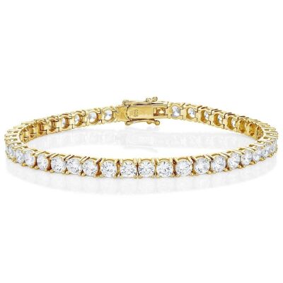 Bracelet Tennis Femme en Argent Massif Plaqué Or avec Oxyde de Zirconium 4mm