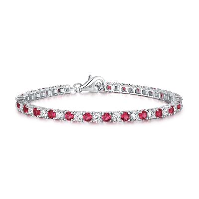 Bracelet tennis en argent sterling 925 avec zircons cubiques roses/rouges et blancs