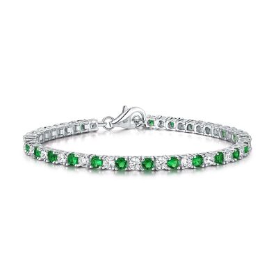 925 Sterling Silver Tennis Bracelet Green & White Cubic Zirconia For Women