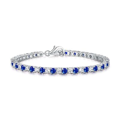 925 Sterling Silver Tennis Bracelet with Blue & White Cubic Zirconia