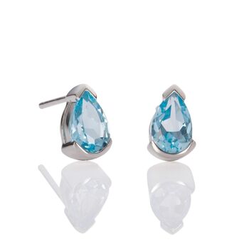 Boucles d'oreilles en argent sterling 925 avec pierres précieuses de topaze bleue 1