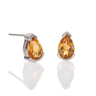 925 Sterling Silver Stud Earrings with Citrine Gemstones