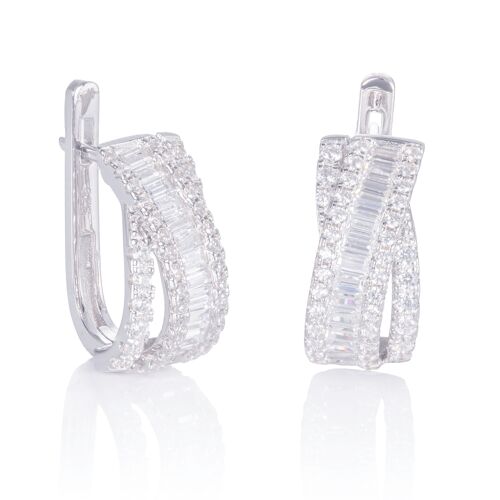 Sterling Silver Large Hoop Earrings for Women with Baguette Stones