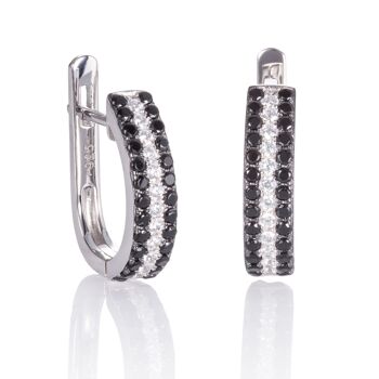 Boucles d'oreilles créoles en argent sterling pour femme avec pierres noires 1