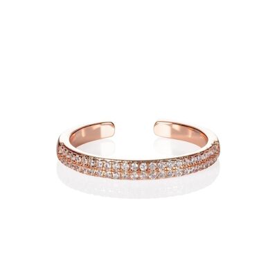 Bague ajustable en or rose pour femme avec des pierres de zircone cubique