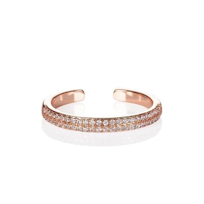 Adjustable Rose Gold Band Ring for Women with Cubic Zirconia Stones