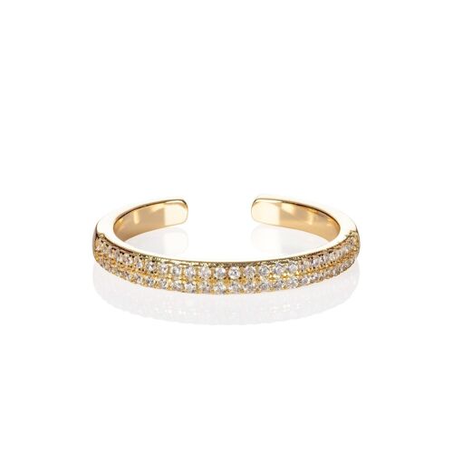 Adjustable Gold Plated Band Ring for Women with Cubic Zirconia Stones