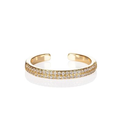 Adjustable Gold Plated Band Ring for Women with Cubic Zirconia Stones