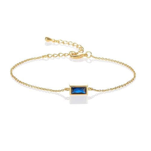 Dainty Gold Bracelet with a Blue Cubic Zirconia Stone