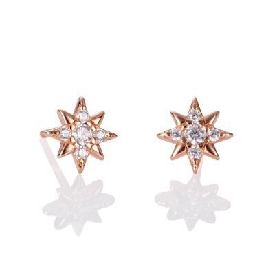 Pendientes de tuerca con mini estrella en oro rosa para mujer