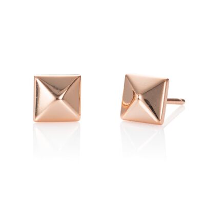 Dainty Rose Gold Square Pyramid Stud Earrings for Women