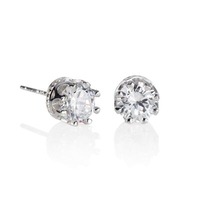 925 Sterling Silver Crown Solitaire Stud Earrings for Women