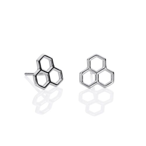 925 Sterling Silver Honeycomb Stud Earrings for Women