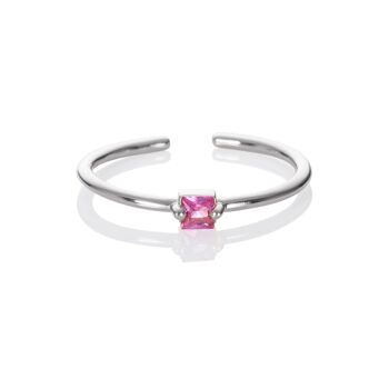 Bague Rose Clair Ajustable pour Femme avec une Pierre de Zircone Carrée 1