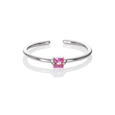 Verstellbarer hellrosa Ring für Damen mit einem quadratischen Zirkonia-Stein