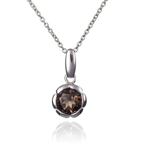 925 Sterling Silver Round Smoky Quartz Pendant Necklace