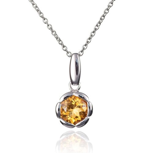 925 Sterling Silver Round Citrine Pendant Necklace