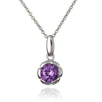 925 Sterling Silver Round Amethyst Pendant Necklace