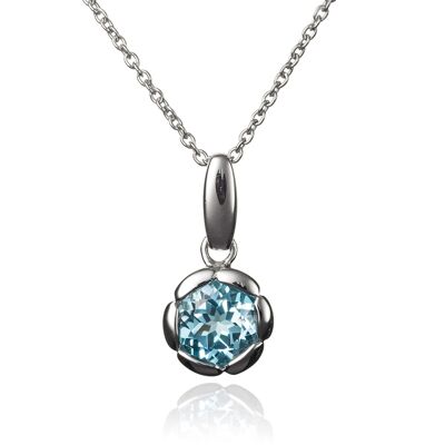 925 Sterling Silver Round Blue Topaz Pendant Necklace