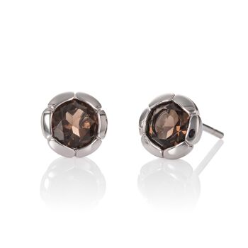 Boucles d'oreilles rondes en argent sterling 925 avec pierres précieuses de quartz fumé 1