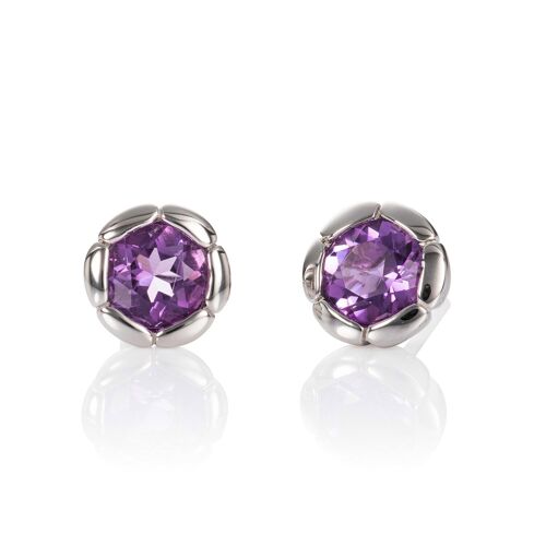 925 Sterling Silver Round Stud Earrings with Amethyst Gemstones