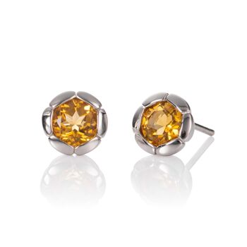 Boucles d'oreilles rondes en argent sterling 925 avec pierres précieuses de citrine 1