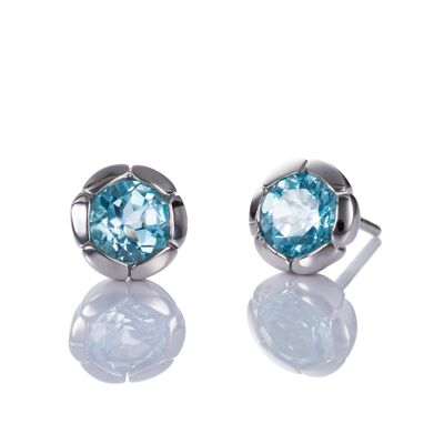 Boucles d'oreilles rondes en argent sterling 925 avec pierres précieuses de topaze bleue