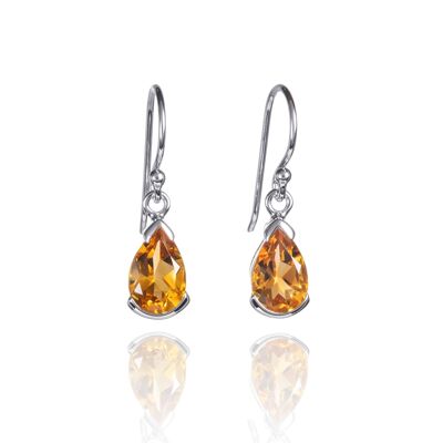 925 Sterling Silver Drop Earrings with Citrine Gemstones