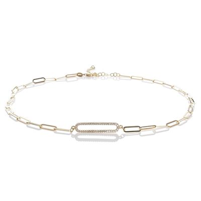 Gold Plated Link Chain Choker Necklace for Women with Cubic Zirconia Stones
