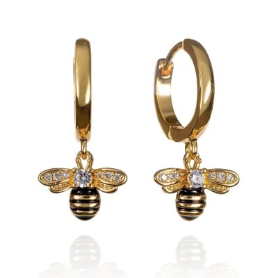 Gold Bumble Bee Hoop Earrings for Women
