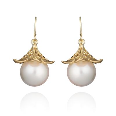Grandes Boucles d'Oreilles Perles Plaqué Or pour Femme