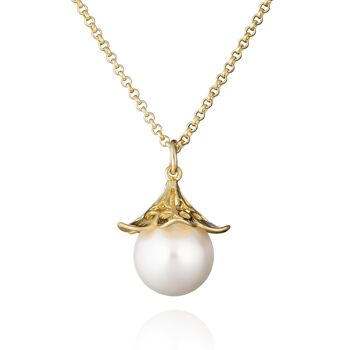 Grand collier pendentif en perles d'or pour femme 1