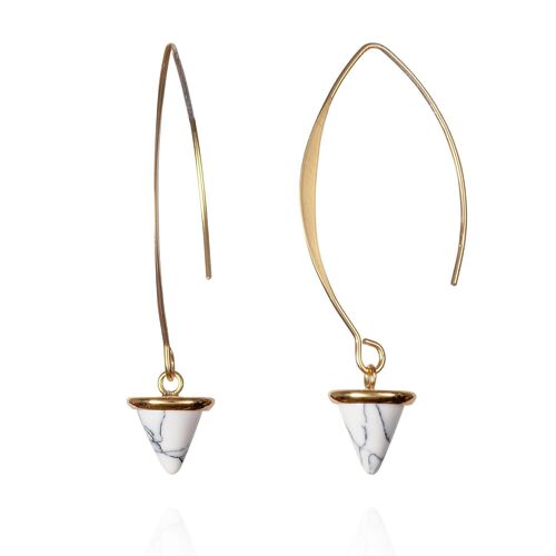 Long Gold Dangle Earrings for Women with Howlite Stones