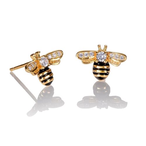 Gold Plated 925 Silver Bumble Bee Stud Earrings for Women