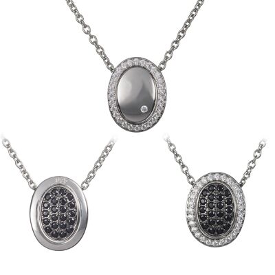 Collier pendentif réversible en argent sterling multi-usure noir et blanc