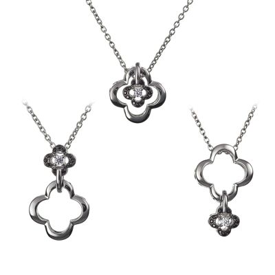 Sterling Silber Multi Wear Schwarz-Weiß-Klee-Anhänger-Halskette