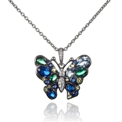 Sterling Silver Colourful Stone Butterfly Pendant Necklace for Women