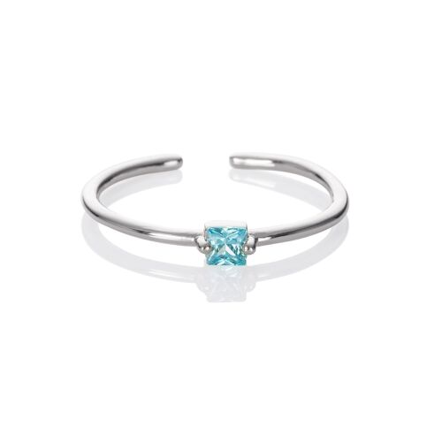 Adjustable Light Blue Ring for Women with a Square Zirconia Stone