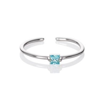 Bague Bleu Clair Ajustable pour Femme avec une Pierre de Zircone Carrée 1