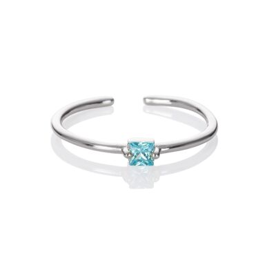 Verstellbarer hellblauer Ring für Damen mit einem quadratischen Zirkonia-Stein