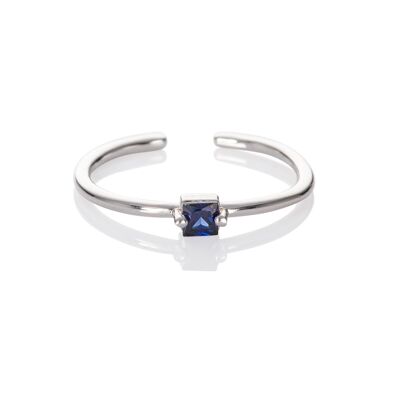 Bague Bleue Ajustable pour Femme avec une Pierre de Zircone Carrée