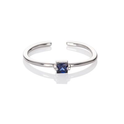 Verstellbarer blauer Ring für Damen mit einem quadratischen Zirkonia-Stein